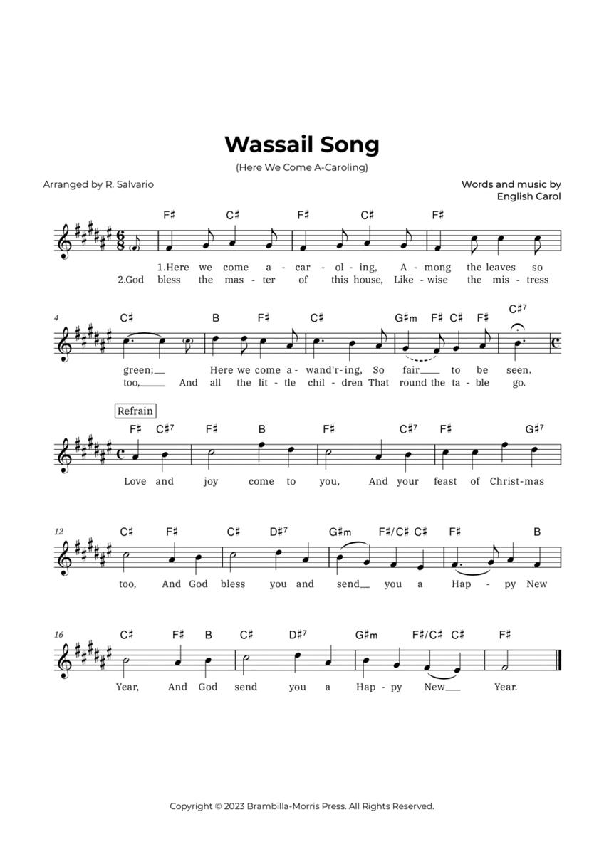 Wassail Song (Here We Come A-Caroling) - Key of F-Sharp Major image number null