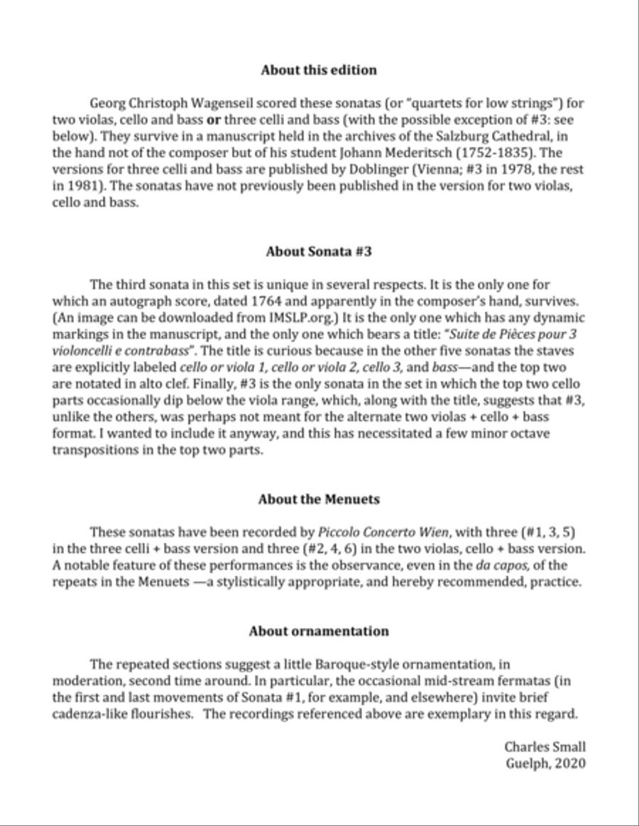 Wagenseil - Six Quartets for Two Violas, Cello and Bass String Quartet scores gallery preview page 2