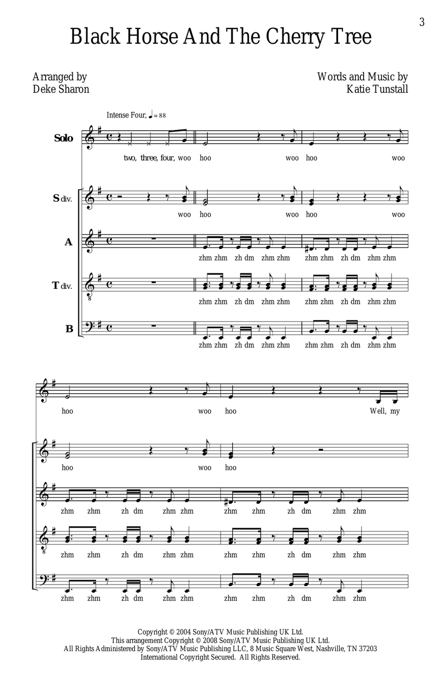 Black Horse And The Cherry Tree 4-Part scores gallery preview page 1