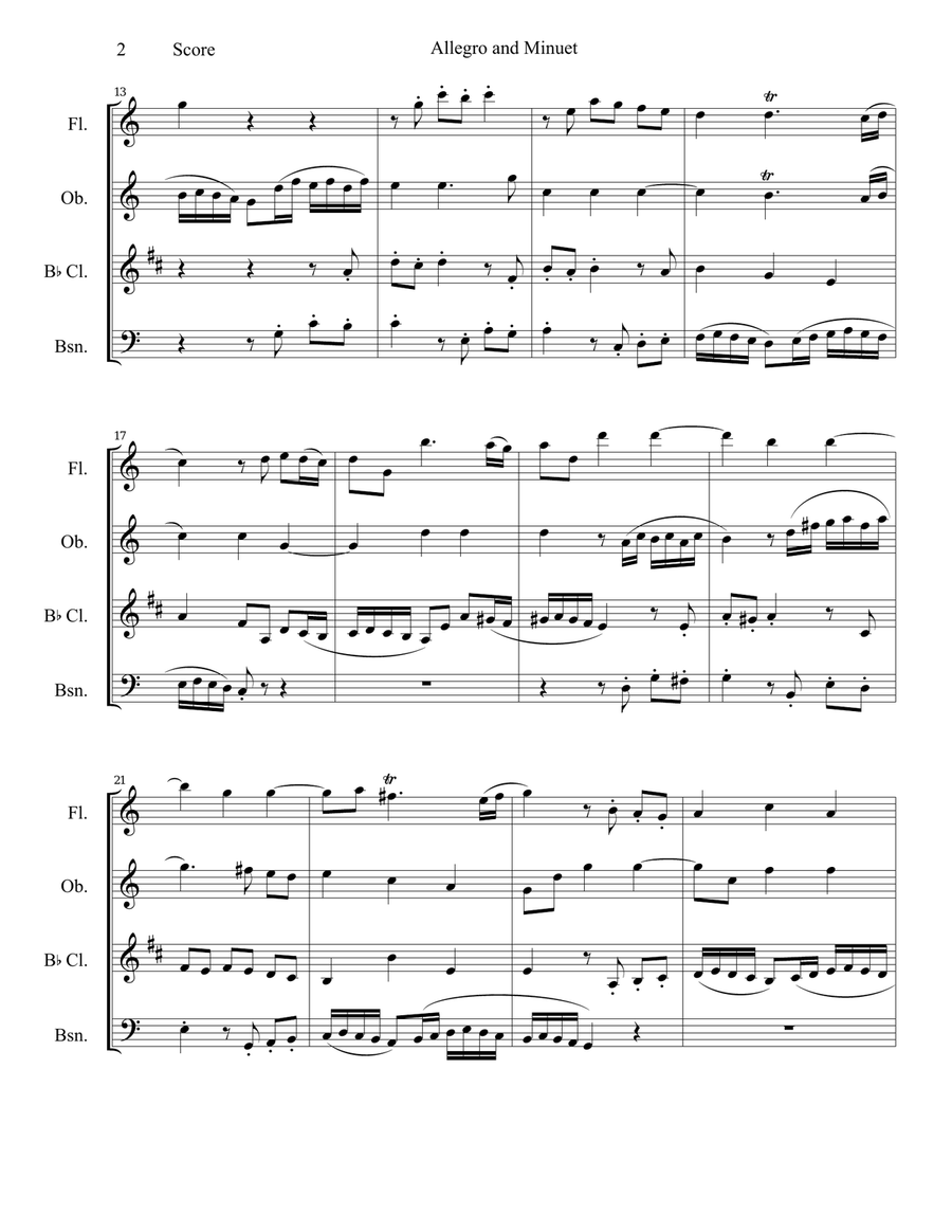 Allegro and Minuet for Woodwind Quartet Woodwind Quartet scores gallery preview page 3