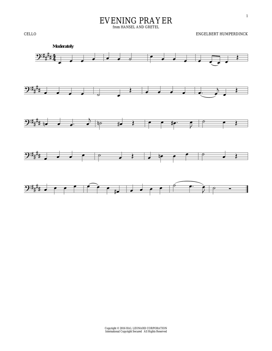 Evening Prayer Cello Solo scores gallery preview page 1