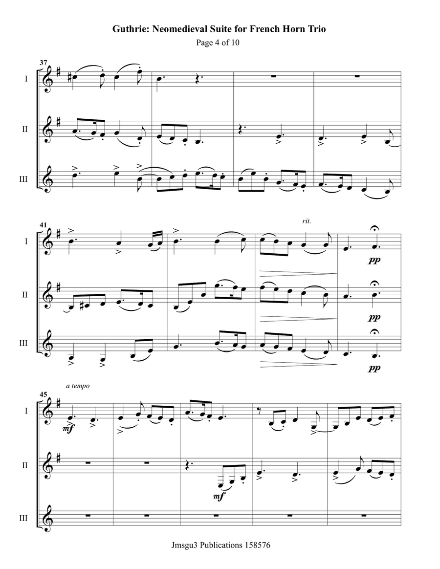 Guthrie: Neomedieval Suite for French Horn Trio Brass Trio scores gallery preview page 4