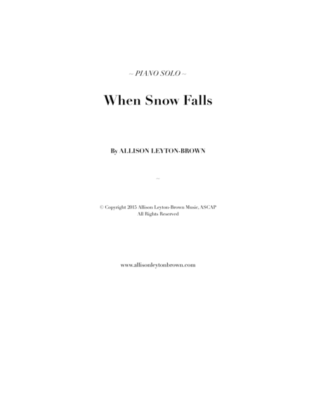 When Snow Falls - Evocative Piano Solo - by Allison Leyton-Brown image number null