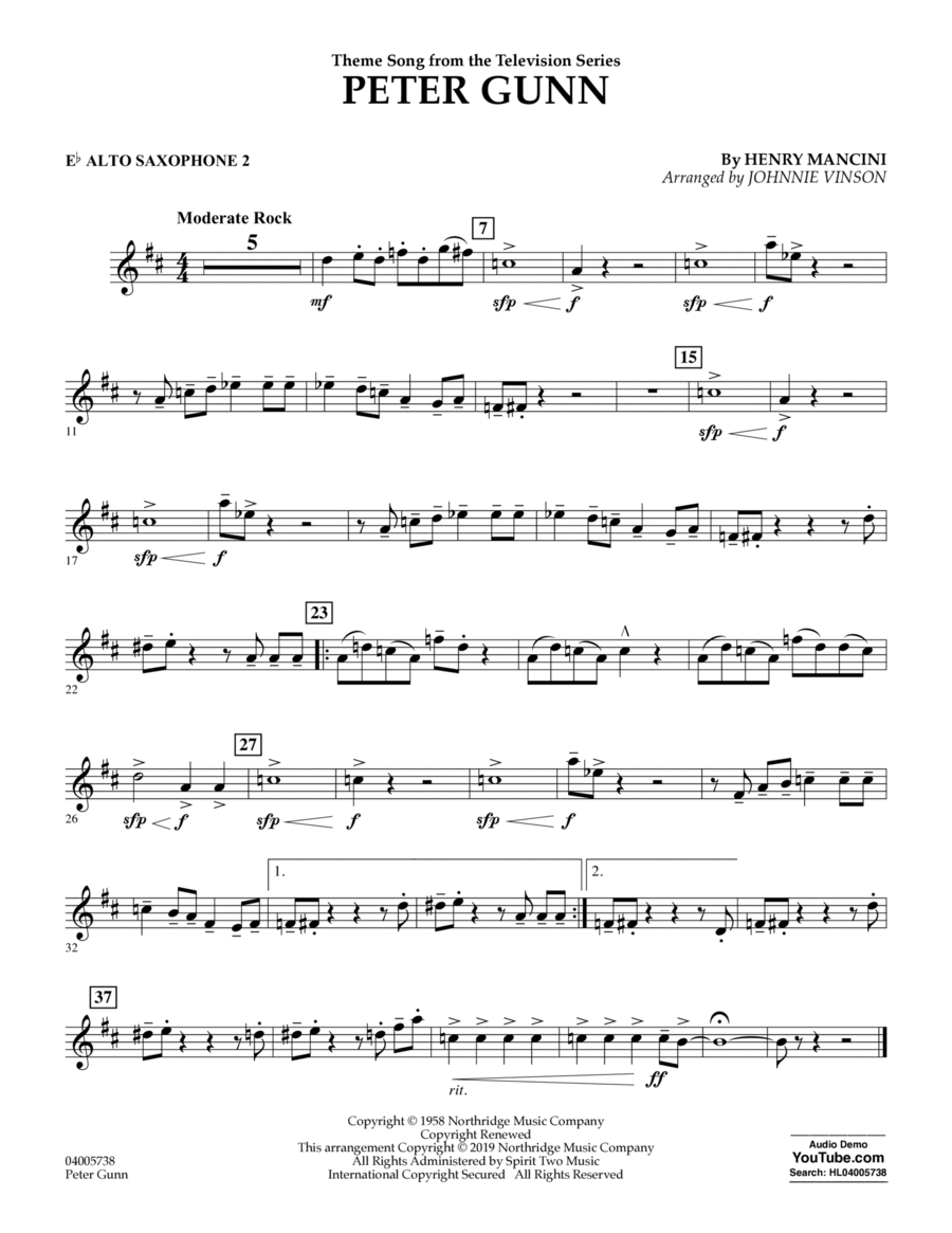 Peter Gunn (arr. Johnnie Vinson) - Eb Alto Saxophone 2