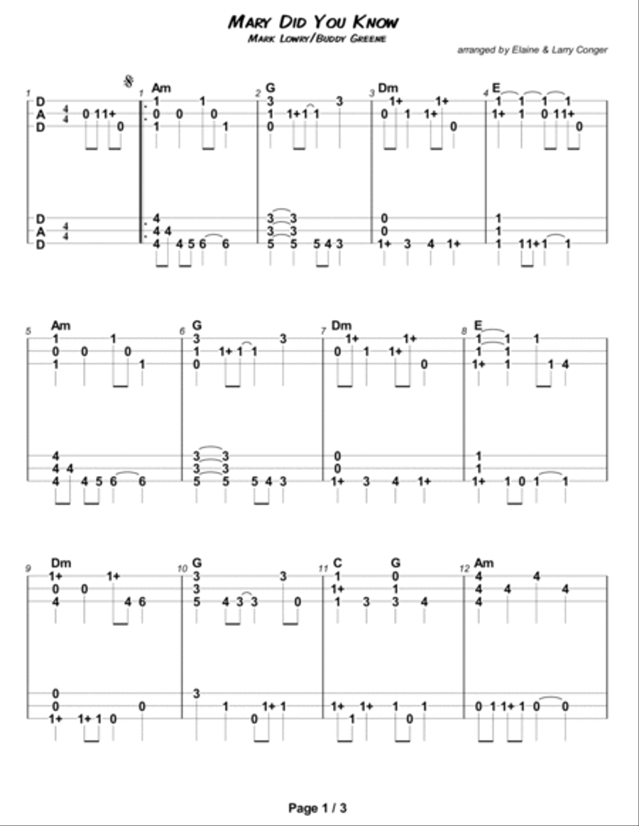 Mary, Did You Know? Dulcimer scores gallery preview page 2