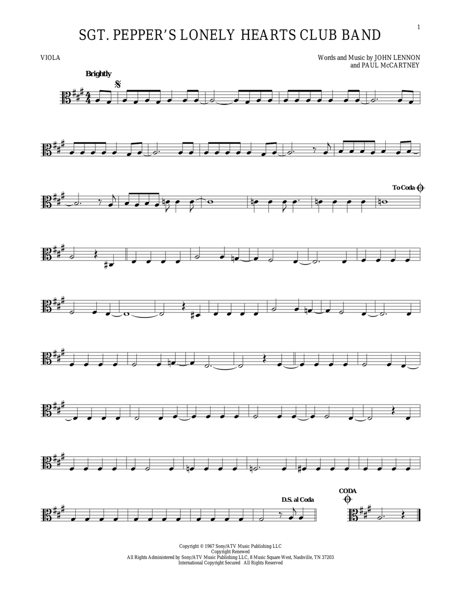 Sgt. Pepper's Lonely Hearts Club Band Viola Solo scores gallery preview page 1