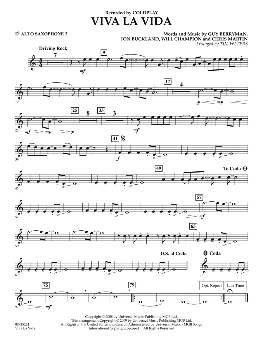 Viva La Vida - Eb Alto Saxophone 2 Concert Band scores gallery preview page 1