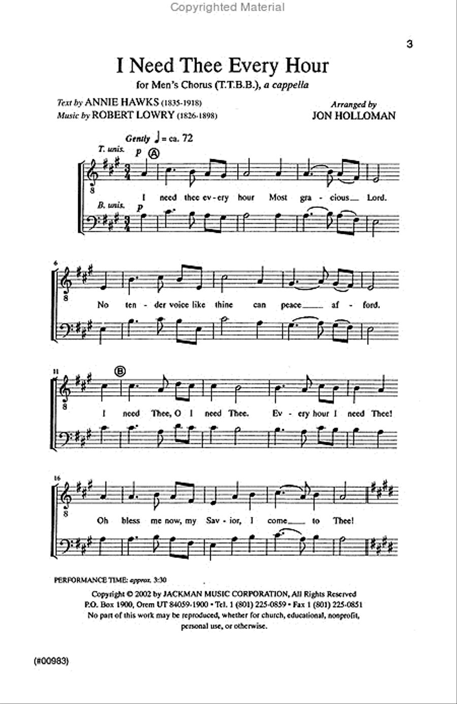 I Need Thee Every Hour - TTBB a cappella TTBB scores gallery preview page 2