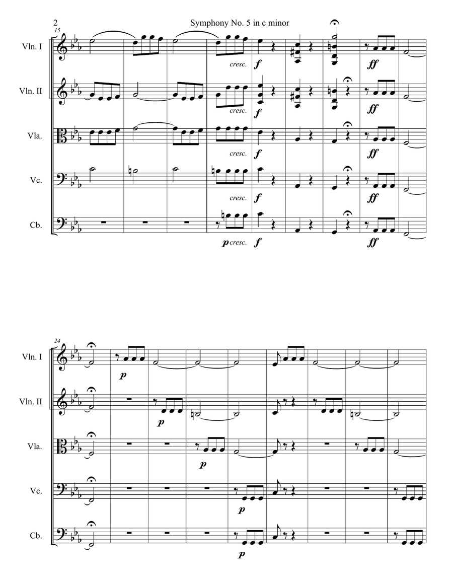 Symphony No. 5 in c minor, Movement 1 String Orchestra scores gallery preview page 2