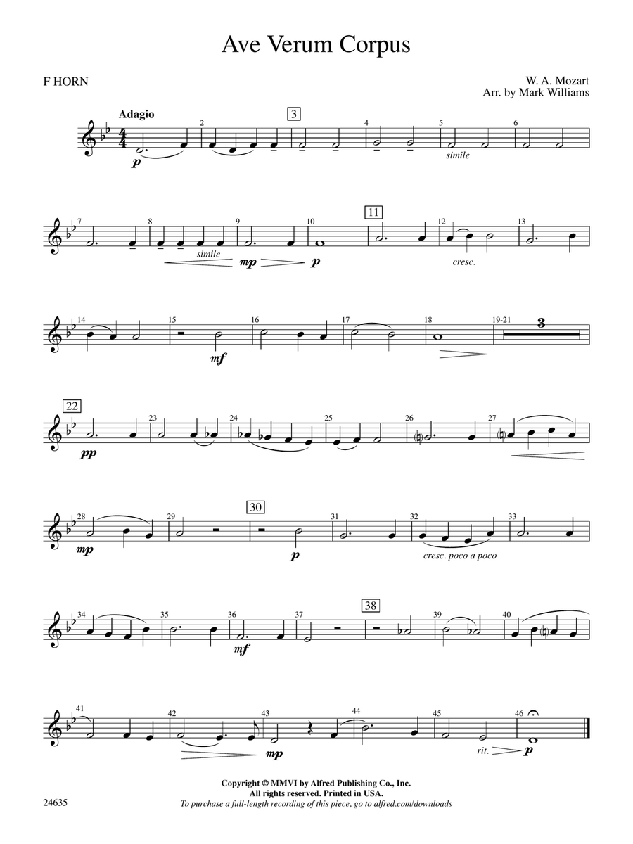 Ave Verum Corpus: 1st F Horn