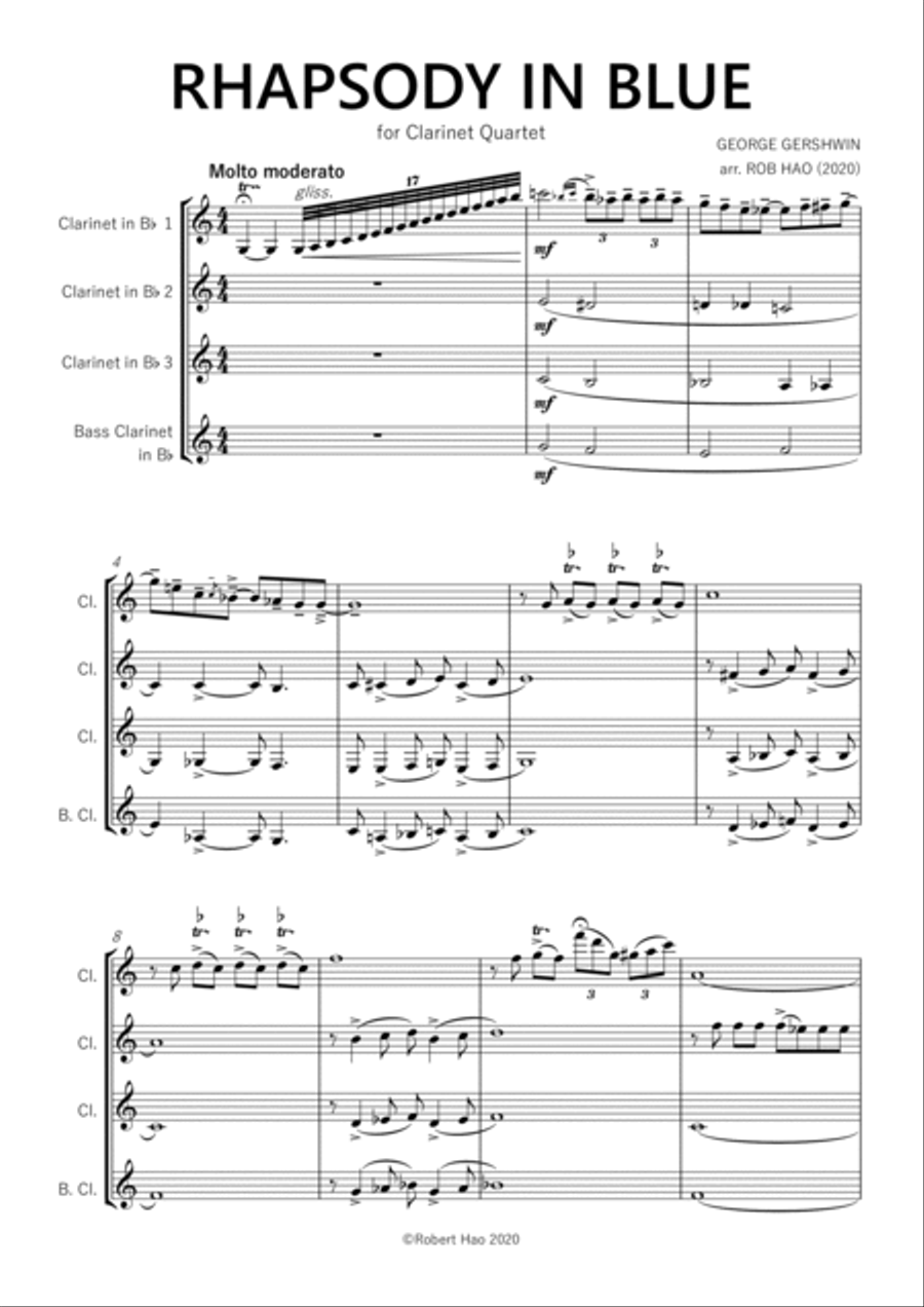 Rhapsody in Blue - Gershwin, for Clarinet Quartet Clarinet Quartet scores gallery preview page 2