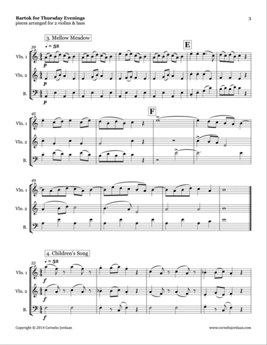 Bartok for Thursday Evenings, for 2 violins & bass Small Ensemble scores gallery preview page 3