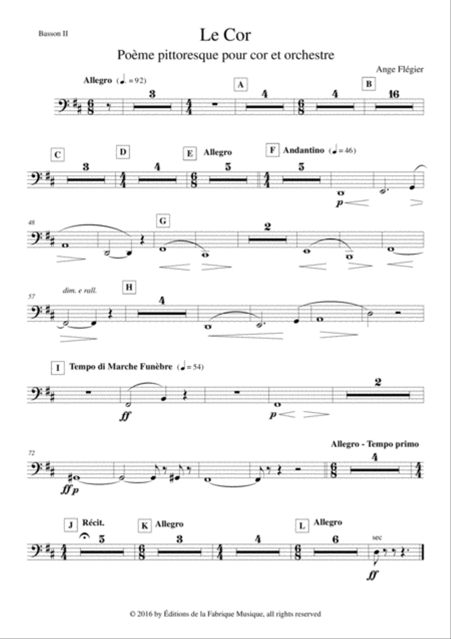 Ange Flégier: Le Cor for horn and orchestra, bassoon 2 part Full Orchestra scores gallery preview page 1