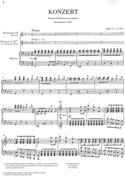 Clarinet Concerto No. 1 in F minor, Op. 73 by Carl Maria von Weber Clarinet Solo - Sheet Music