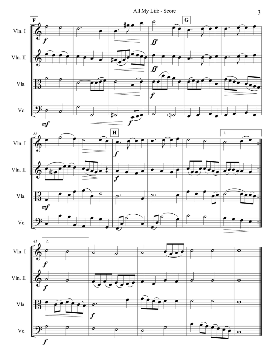 All My Life String Quartet scores gallery preview page 3