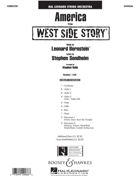 America (from West Side Story) - Full Score