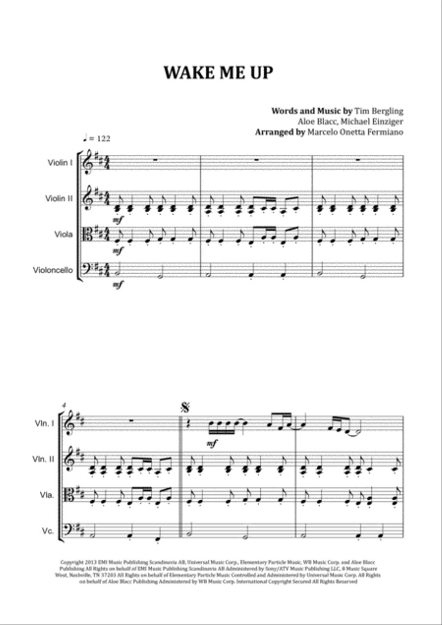 Wake Me Up Wake Me Up String Quartet scores gallery preview page 4