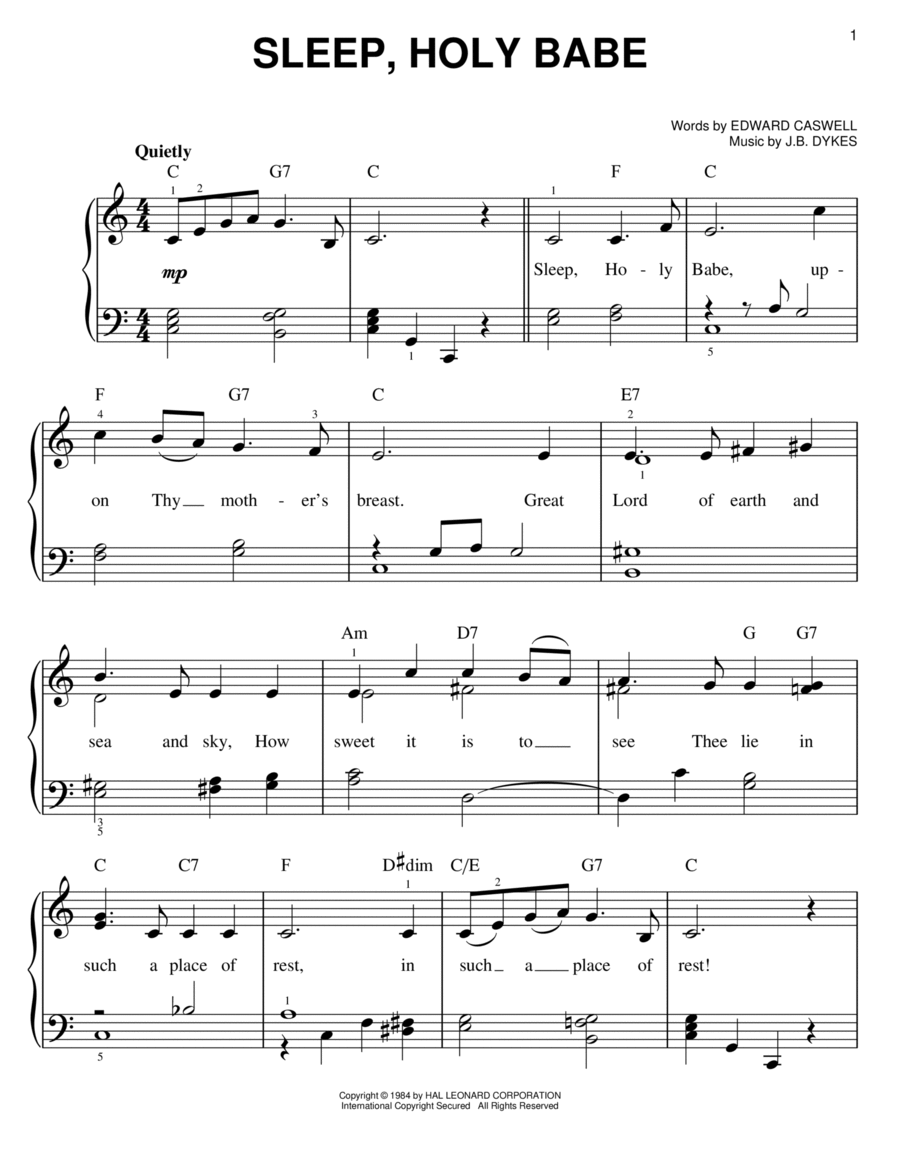 Sleep, Holy Babe Sleep, Holy Babe Easy Piano scores gallery preview page 1