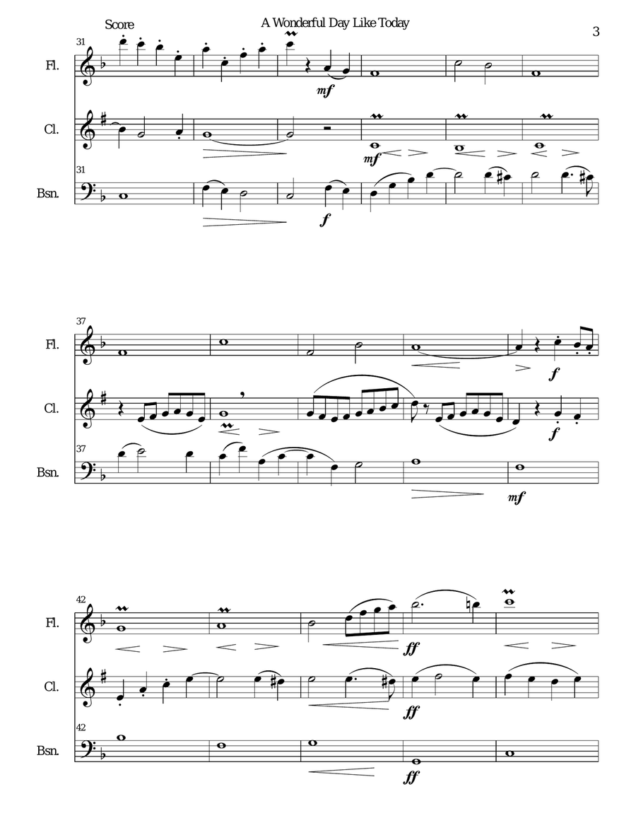A Wonderful Day Like Today Woodwind Trio scores gallery preview page 3