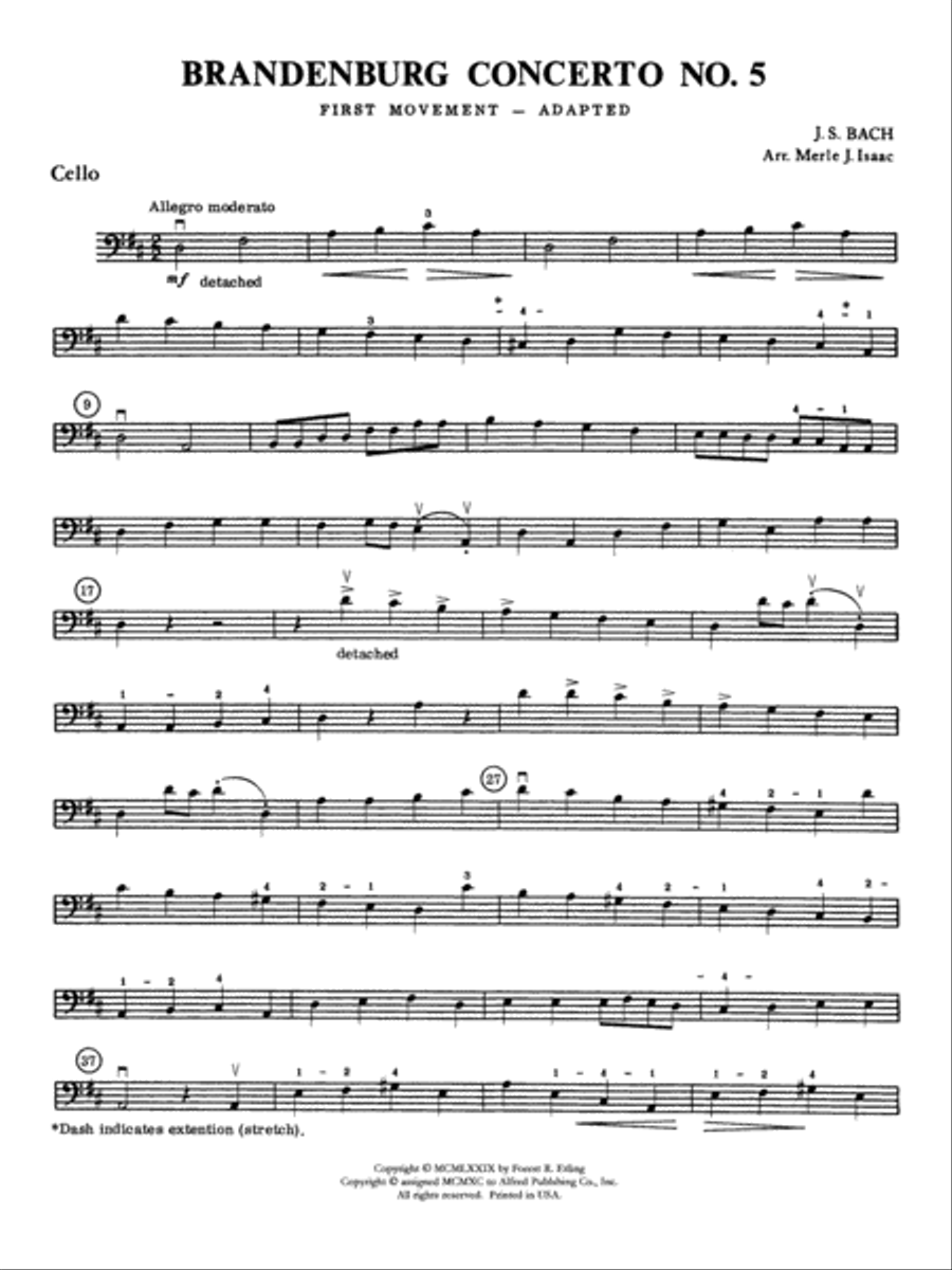 Brandenburg Concerto No. 5: Cello String Orchestra scores gallery preview page 1