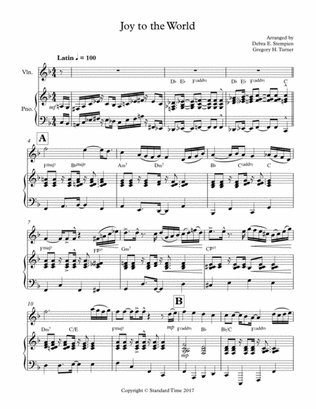 Joy to the World for Violin Solo with Piano Accompaniment (Latin, Jazz)