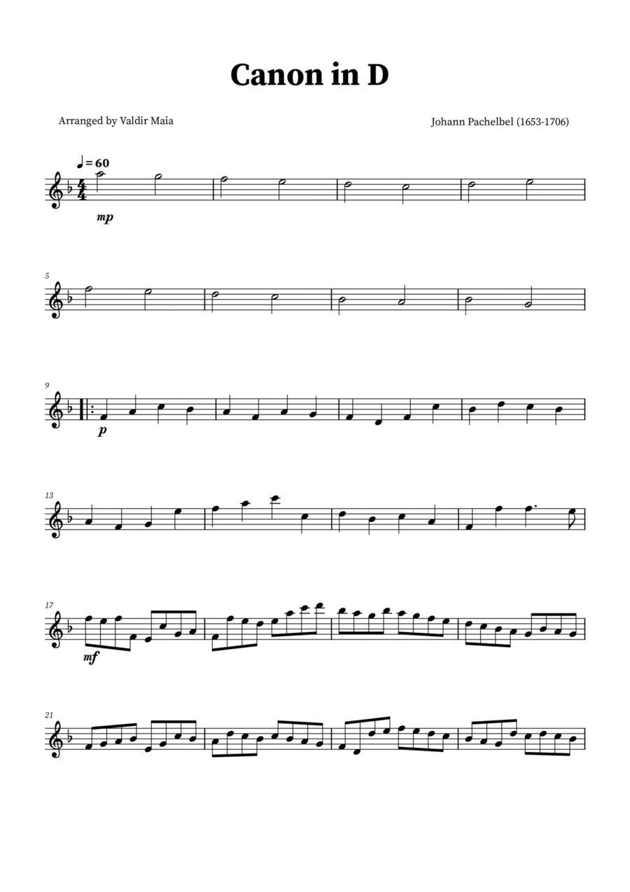 Canon in D - Baritone Sax Solo Baritone Saxophone scores gallery preview page 1