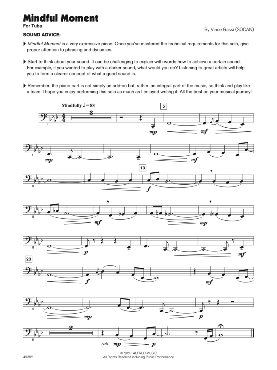 Mindful Moment (Sound Innovations Soloist, Tuba) Small Ensemble scores gallery preview page 1