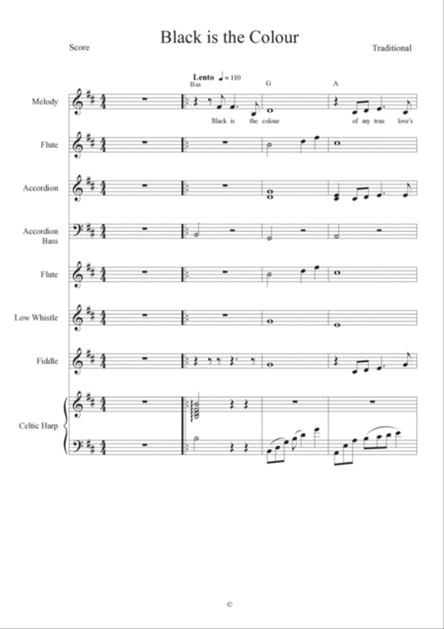 Black is the Colour (of my true love's hair) Small Ensemble scores gallery preview page 2