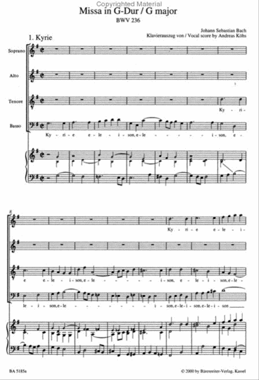 Mass G major BWV 236 'Lutheran Mass 4' 4-Part scores gallery preview page 2