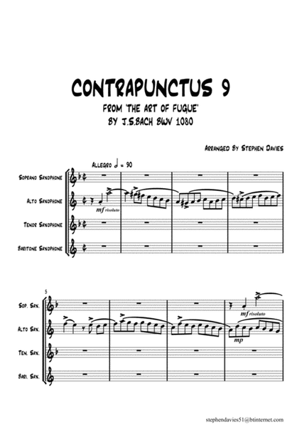 'Contrapunctus 9' By J.S.Bach BWV 1080 from 'The Art of the Fugue' for Saxophone Quartet. image number null