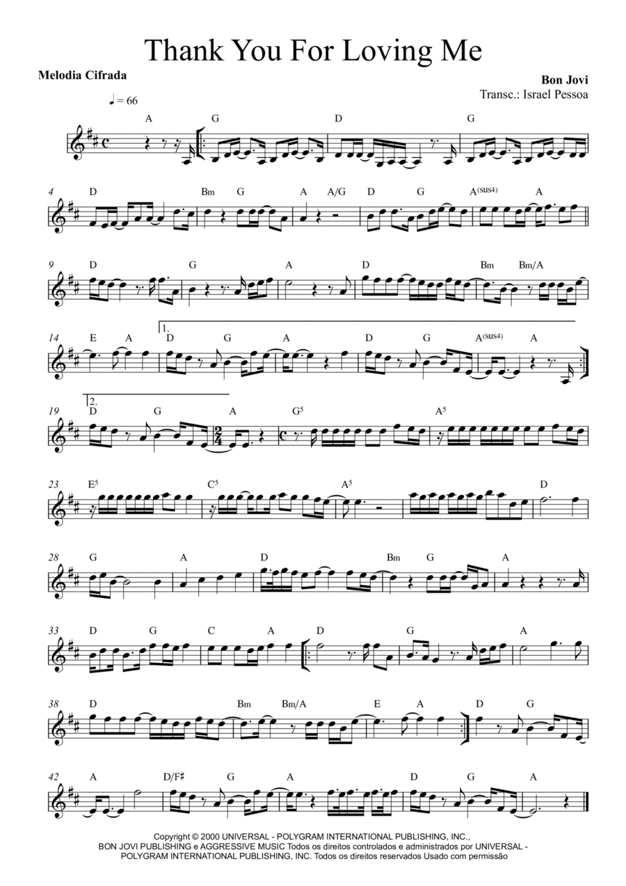 Thank You For Loving Me Thank You For Loving Me Piano, Vocal, Guitar scores gallery preview page 1