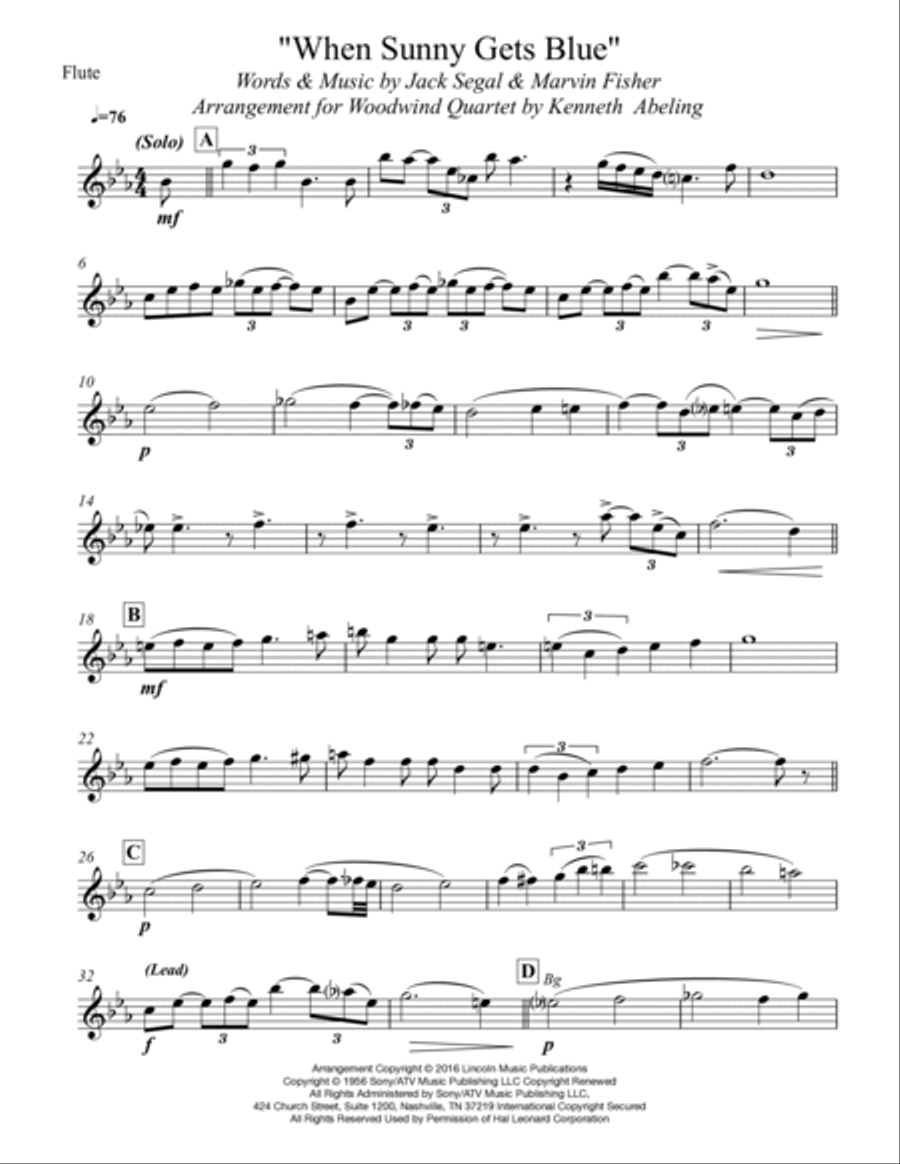 When Sunny Gets Blue Woodwind Quartet scores gallery preview page 6