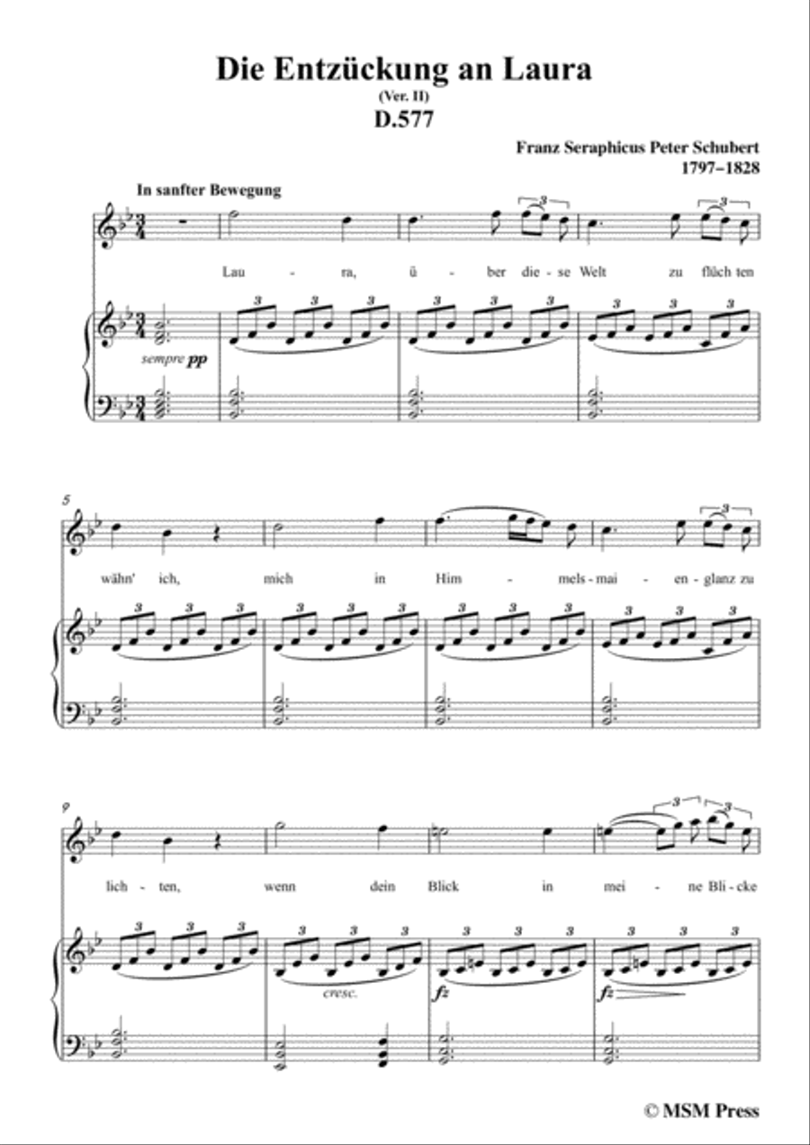 Schubert-Die Entzückung an Laura(Version II),D.577,in B flat Major,for Voice&Piano Voice scores gallery preview page 3