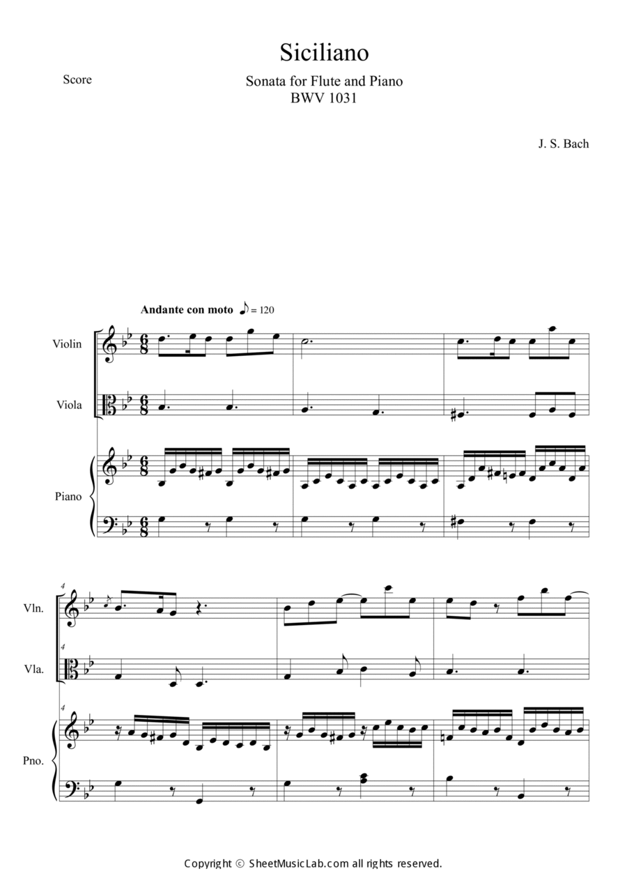 Flute Sonata BWV 1031 Siciliano Flute scores gallery preview page 1