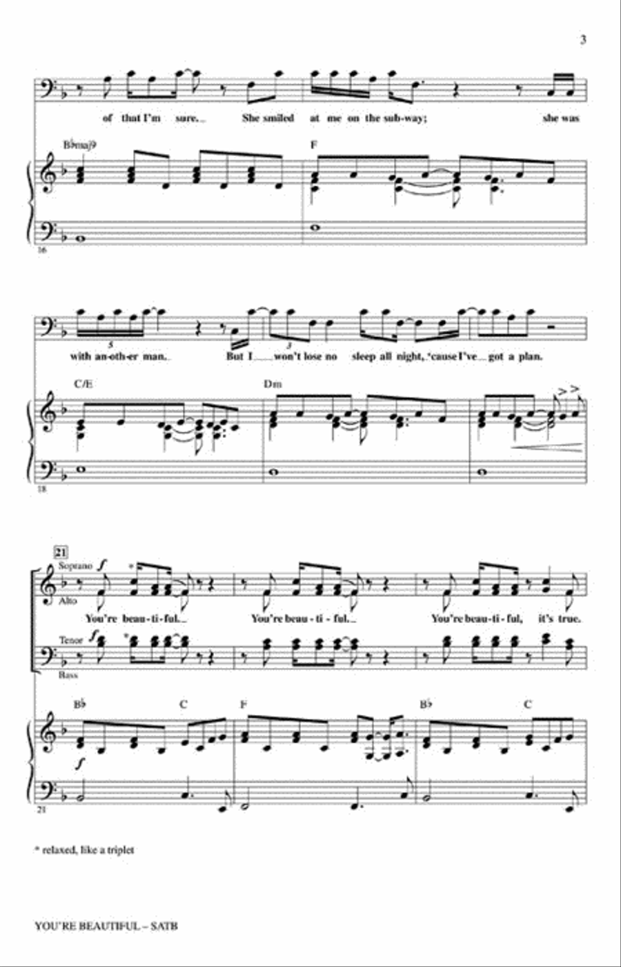 You're Beautiful You're Beautiful 4-Part scores gallery preview page 3