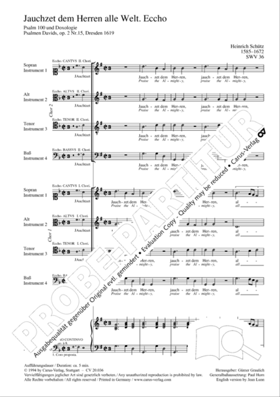 Shout to the Lord, all the earth (Jauchzet dem Herren, alle Welt) 4-Part scores gallery preview page 3
