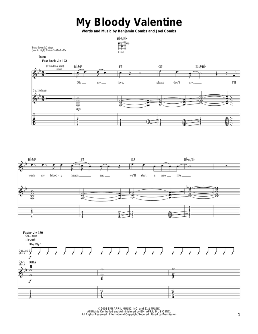 My Bloody Valentine Guitar Tablature scores gallery preview page 1