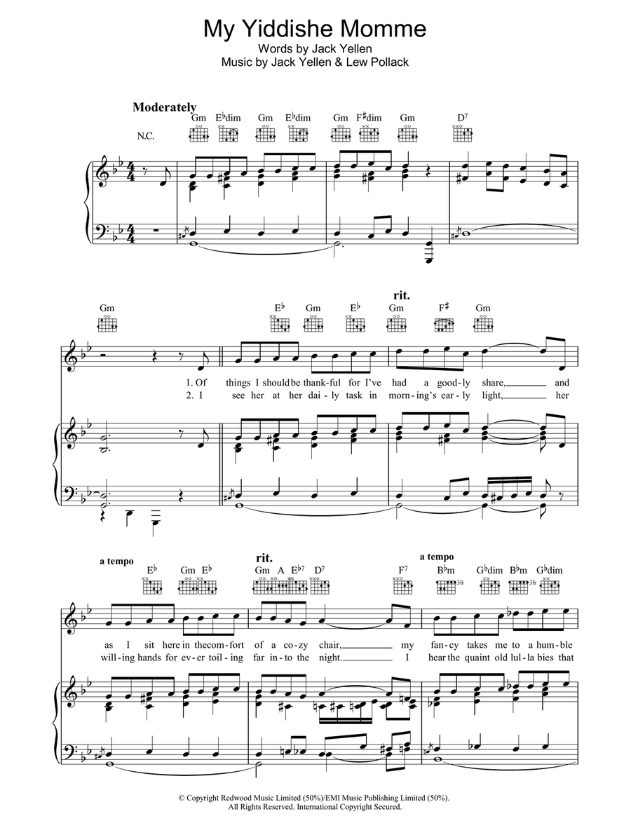 My Yiddishe Momme My Yiddishe Momme Piano, Vocal, Guitar scores gallery preview page 1