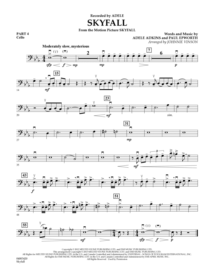 Skyfall - Pt.4 - Cello Concert Band scores gallery preview page 1