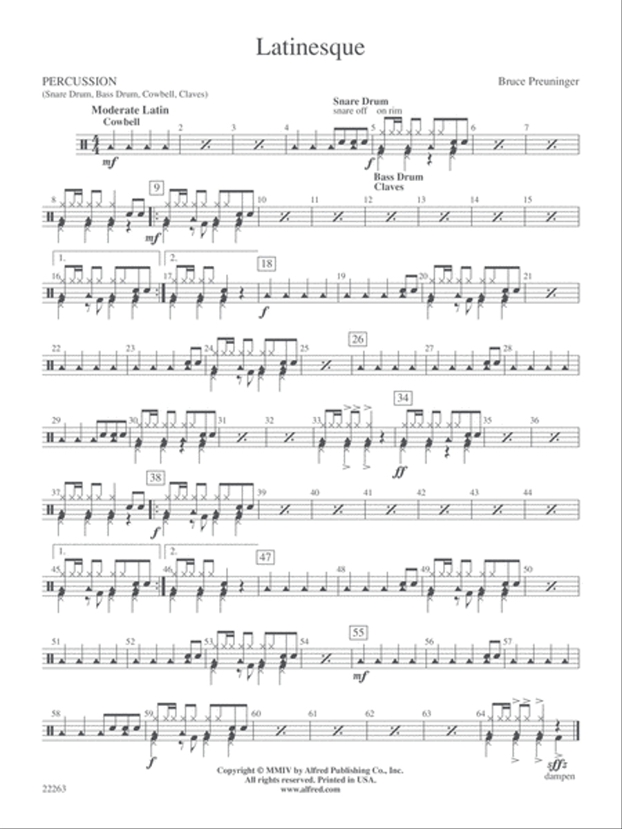 Latinesque: 1st Percussion Concert Band scores gallery preview page 1