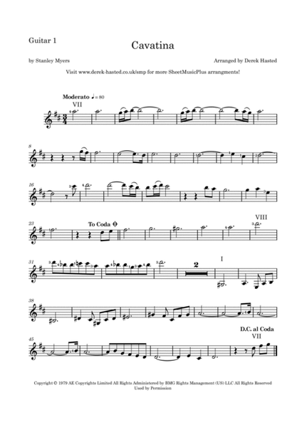 Cavatina by Stanley Myers Guitar - Digital Sheet Music