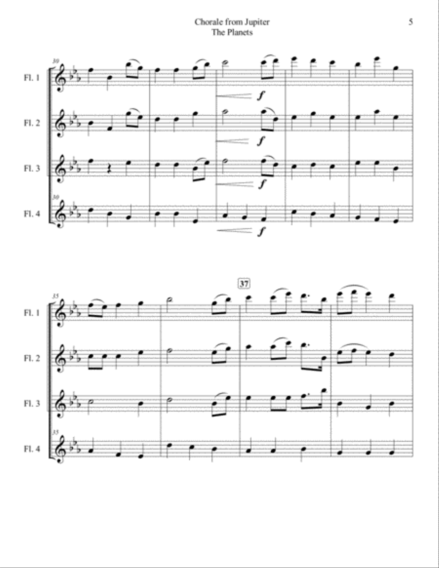 Chorale from Jupiter for Flute Quartet Flute Quartet scores gallery preview page 5