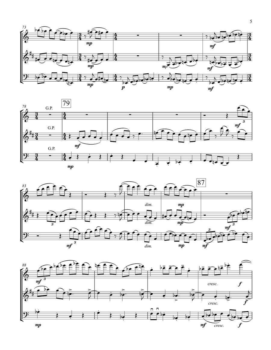 Three Jazzy Pieces for Flute, Clarinet and Cello Small Ensemble scores gallery preview page 5