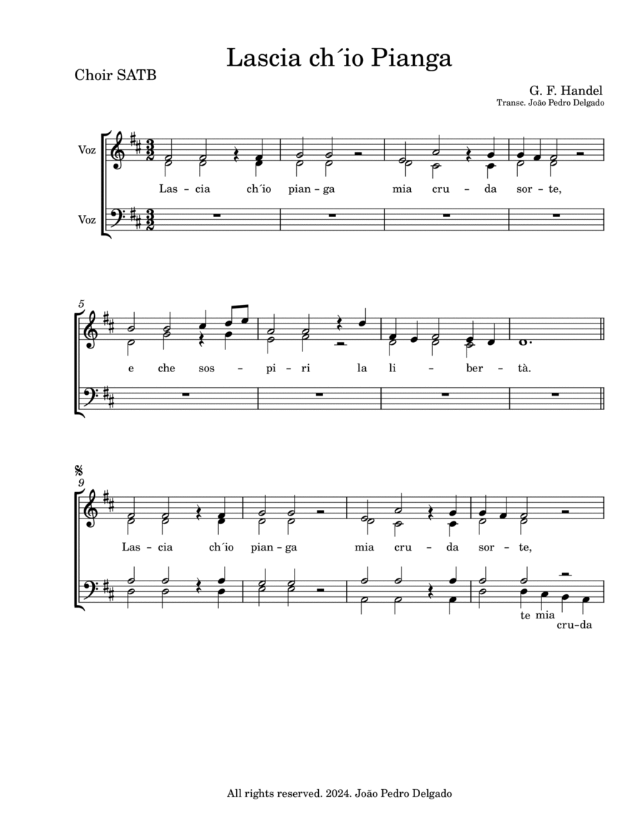 Lascia ch´io Pianga 4-Part scores gallery preview page 1