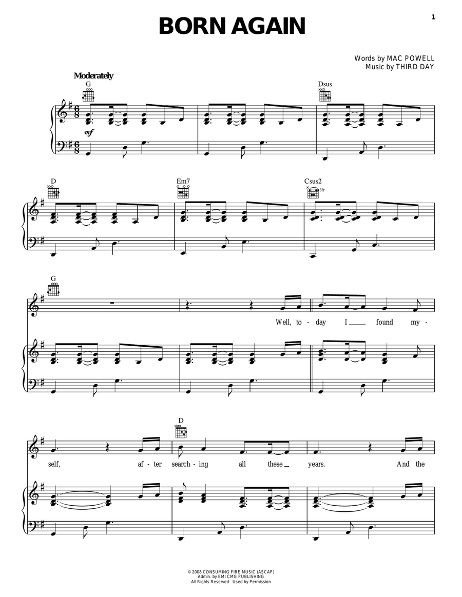 Born Again Piano, Vocal, Guitar scores gallery preview page 1