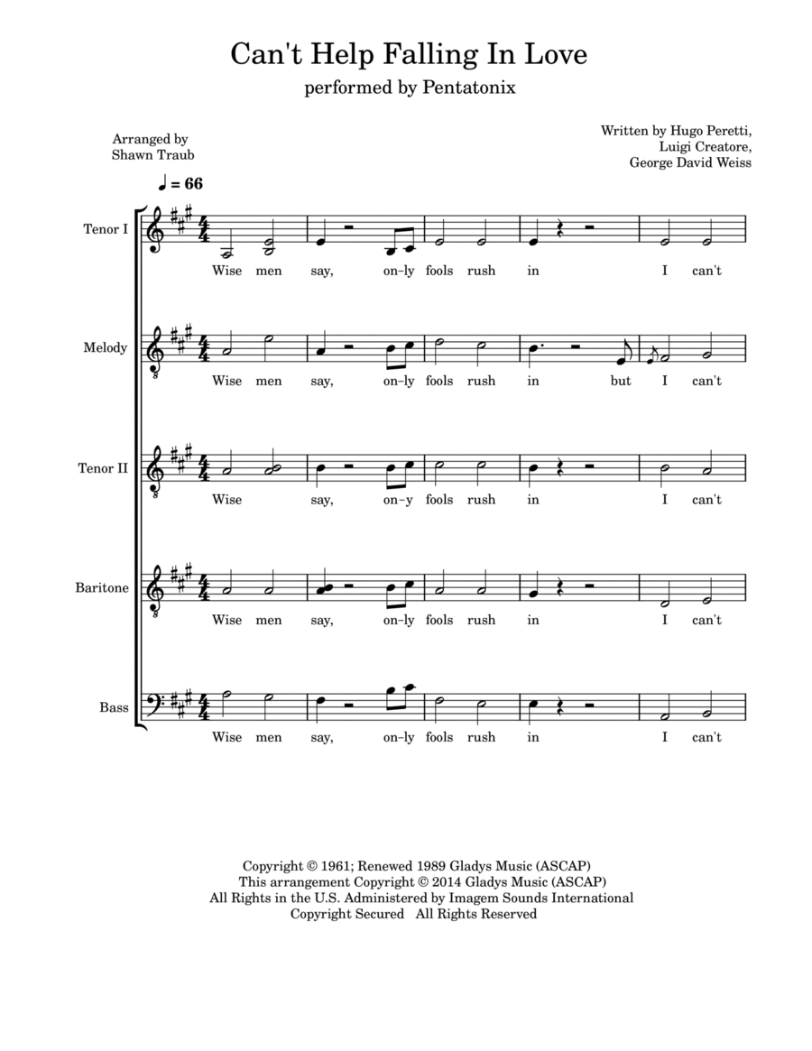 Can't Help Falling In Love A Cappella scores gallery preview page 1