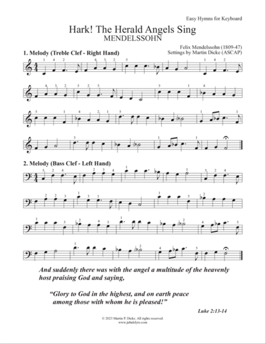 Hark! The Herald Angels Sing (Easy Hymns for Keyboard) Piano Method scores gallery preview page 3