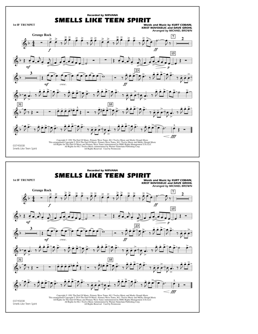 Smells Like Teen Spirit - 1st Bb Trumpet Marching Band scores gallery preview page 1