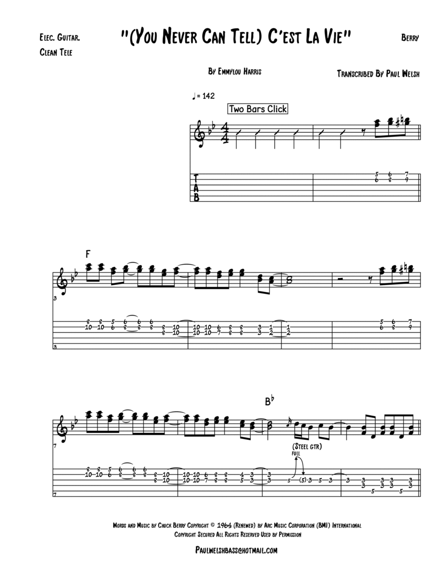 C'est La Vie (you Never Can Tell) Electric Guitar scores gallery preview page 1