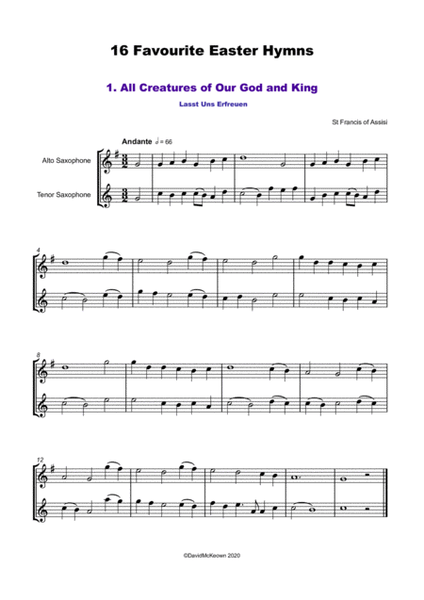 16 Favourite Easter Hymns for Alto and Tenor Saxophone Duet
